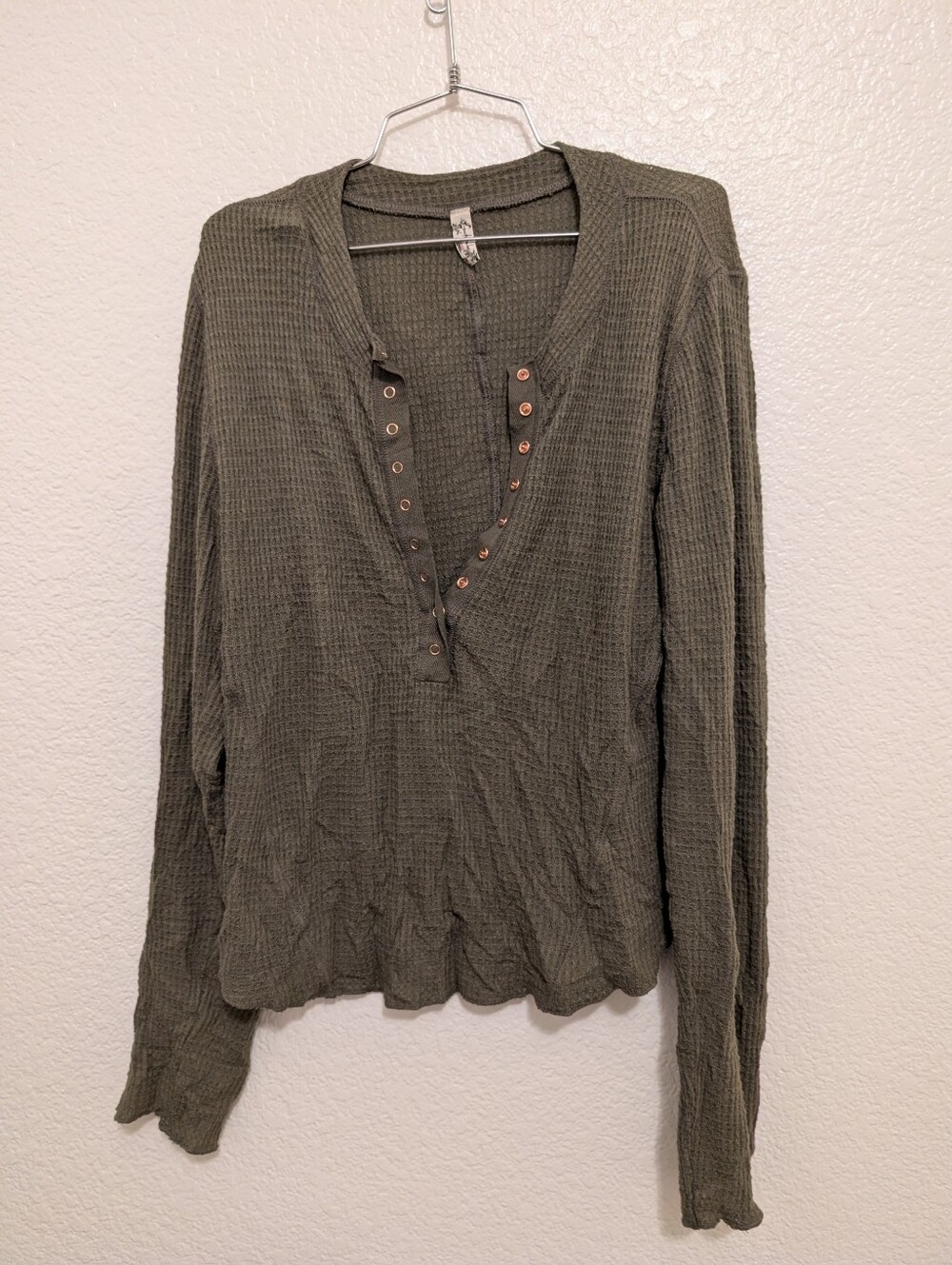 Free People Intimately Henley Button Down Waffle Green Large